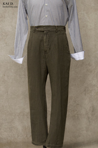 Novelist Trousers - Washed Linen Olive - 29, 31, 33, 35