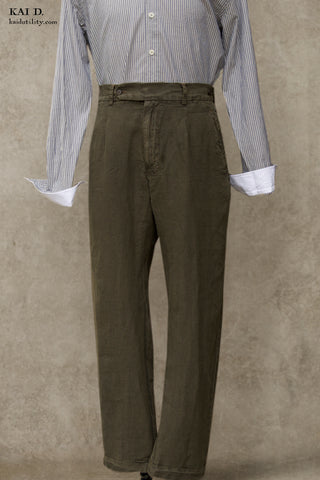Novelist Trousers - Washed Linen Olive - 28/29, 32/33