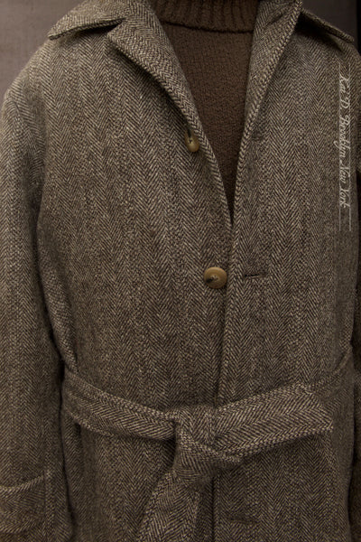 Heavy Over Coat - Sonsie Wool - Undyed Brown Herringbone - 48 (NO RETURN NO EXCHANGE)