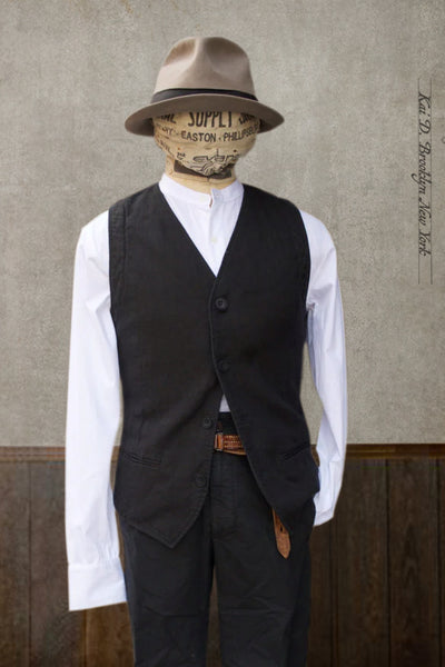 Over dyed hopsack Cotton Vest - Vintage Black - M