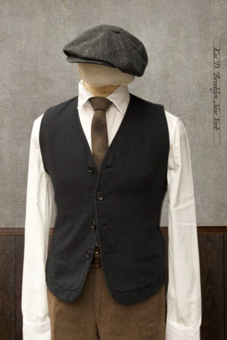 Over dyed houndstooth Cotton Vest - Deep indigo - M (slim)