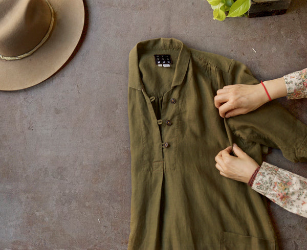 Irina Dress - Belgian Linen - Thyme - XS
