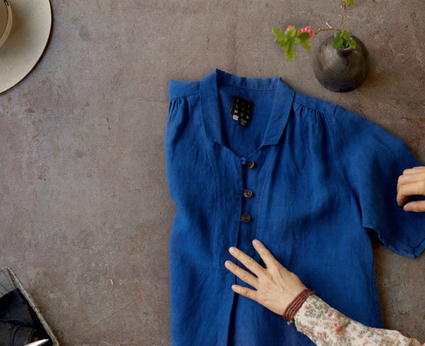 Irina Dress - Belgian Linen - Azure Blue - XS