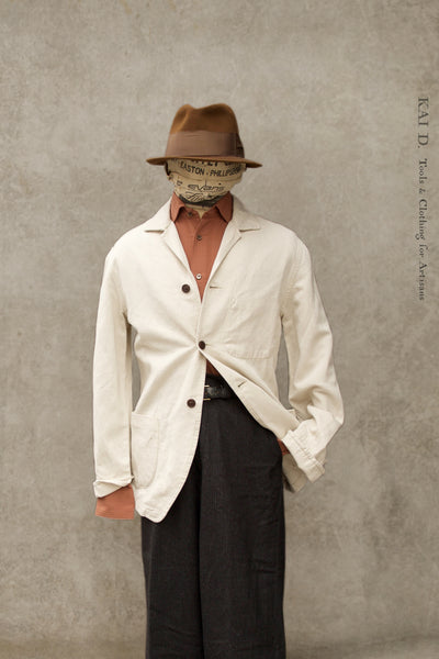 Painter Jacket - Ecru Cotton Linen - M, L, XL (Relaxed Cut)
