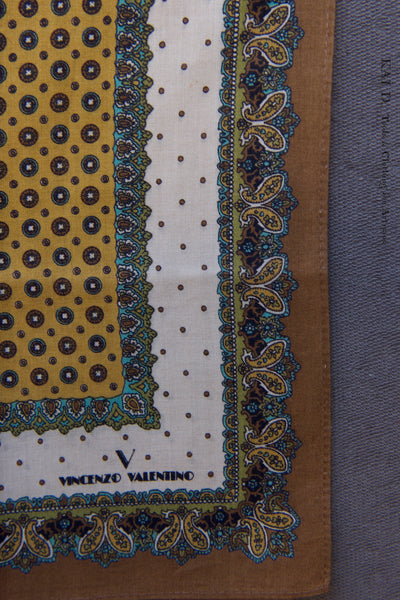 Ultra Light Cotton Pocket Square - Paisley Border