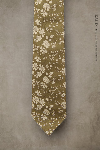 Antique Floral Tie - Pea Green