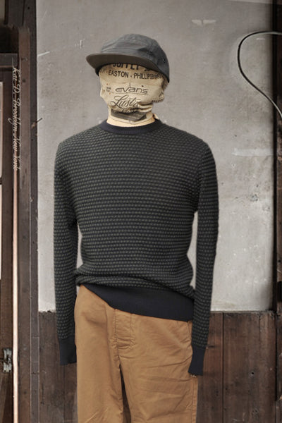 Pebble Stitch Crew Neck Sweater - Blue / Green - 3(S), 4(M), 5(L), 6(XL)