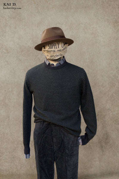 Pebble Stitch Crew Neck Sweater - Charcoal/Green - 5