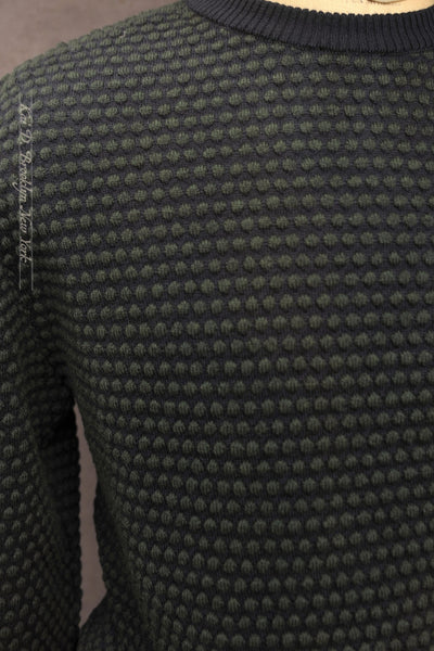 Pebble Stitch Crew Neck Sweater - Blue / Green - 3(S), 4(M), 5(L), 6(XL)