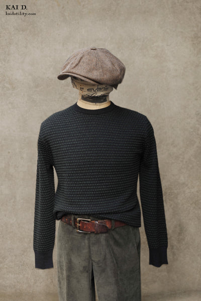 Pebble Stitch Crew Neck Sweater - Charcoal/Green - 5