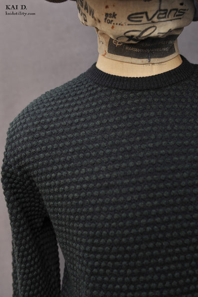 Pebble Stitch Crew Neck Sweater - Charcoal/Green - 5