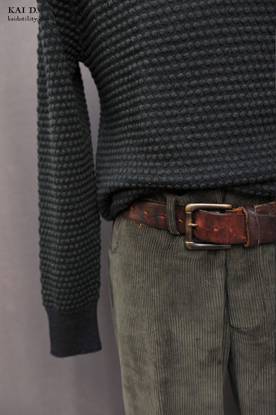 Pebble Stitch Crew Neck Sweater - Charcoal/Green - 5