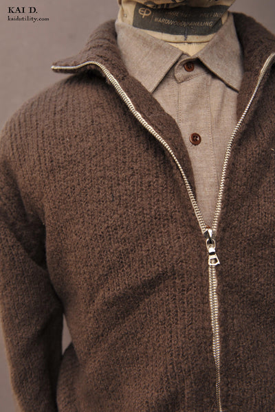 Pecora Nera Wool Zip Cardigan - Undyed Brown - M