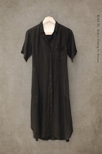 Peggy Dress - Black Linen - S
