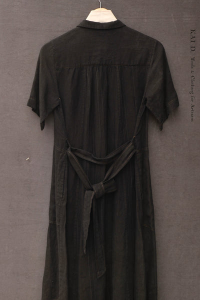 Peggy Dress - Black Linen - S