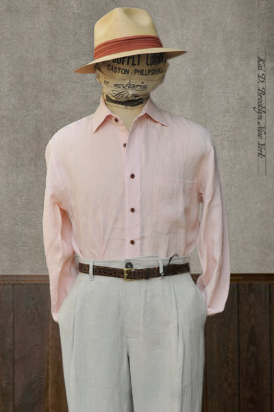 Cassady Shirt (Relaxed Cut)- Pale Rose Belgian Linen - S, M, L, XL, XXL