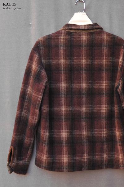 Wool Cashmere Easy Jacket - Dark Burgundy Plaid  - S