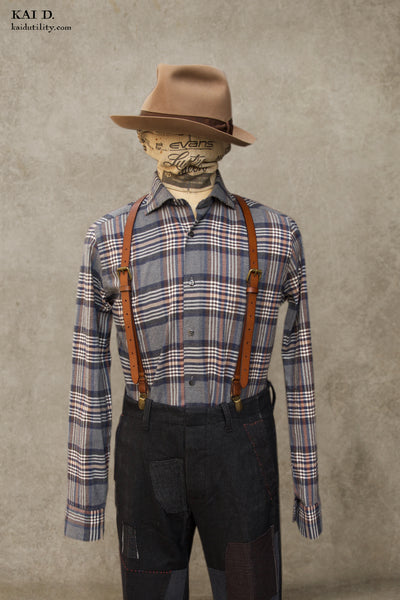 Cotton Cashmere Plaid Shirt - Blue Plaid - 39, 41, 43