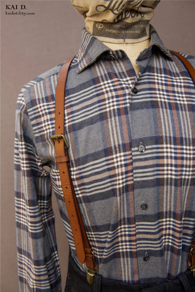 Cotton Cashmere Plaid Shirt - Blue Plaid - 39, 41, 43