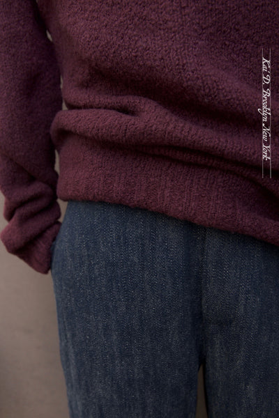 Soft Boucle Wool Crew Neck Sweater - Plum -  M, L, XL (NO RETURN)