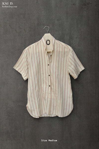 Ultra Soft Striped Cotton Pull Over Shirt - Brown Stripe - M
