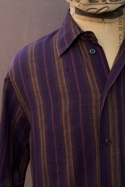 Reidar Loose Fit Short Sleeve Shirt - Purple Stripes - L, XL