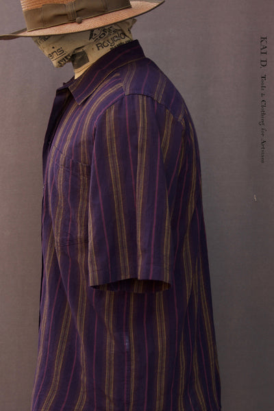 Reidar Loose Fit Short Sleeve Shirt - Purple Stripes - L, XL