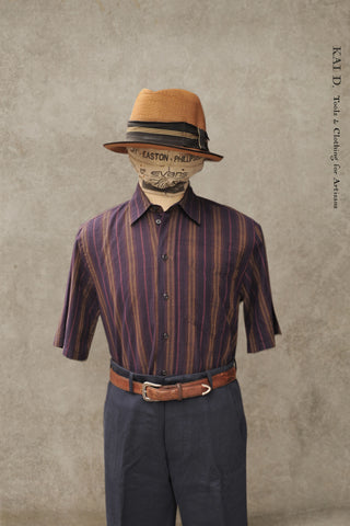 Reidar Loose Fit Short Sleeve Shirt - Purple Stripes - S, M, L