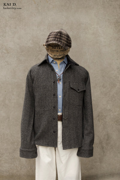 Raglan Sleeve Over Shirt - Herringbone Wool - M, L, XL