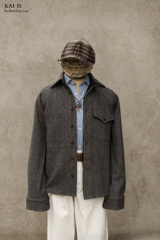 Raglan Sleeve Over Shirt - Herringbone Wool - M, L, XL