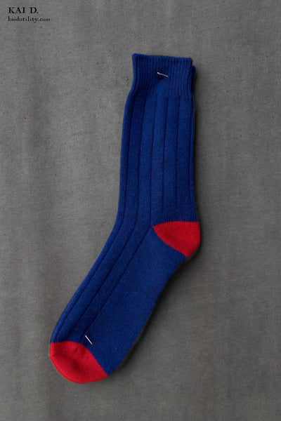 Cashmere Socks - Womens - Cobalt Blue/Red