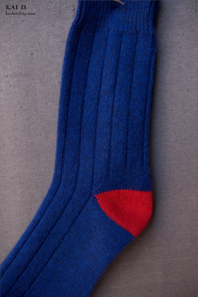 Cashmere Socks - Womens - Cobalt Blue/Red