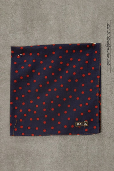 Pocket Square - Navy/Red Polka Dots