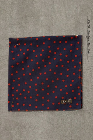 Pocket Square - Navy/Red Polka Dots