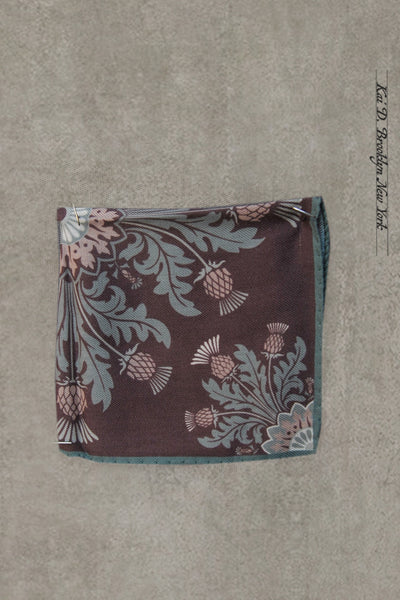 Light Wool Pocket Square - Brown / Green Geo Floral