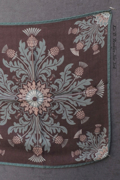 Light Wool Pocket Square - Brown / Green Geo Floral
