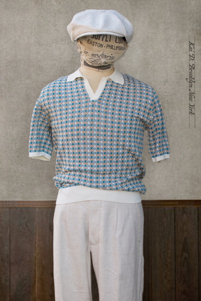 Retro Pattern Polo - Ecru/Rust/Aqua - M (NO RETURN)