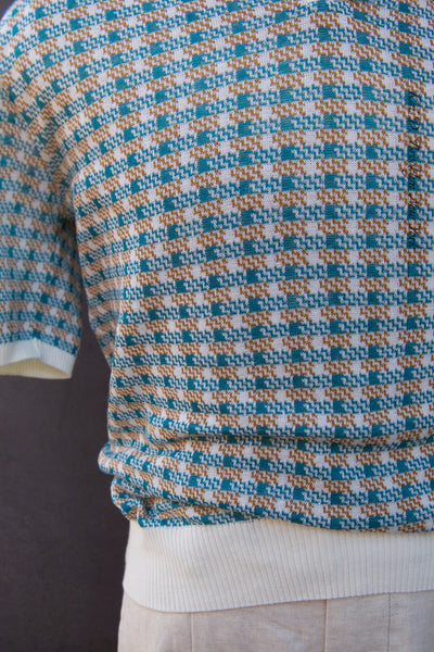 Retro Pattern Polo - Ecru/Rust/Aqua - M (NO RETURN)