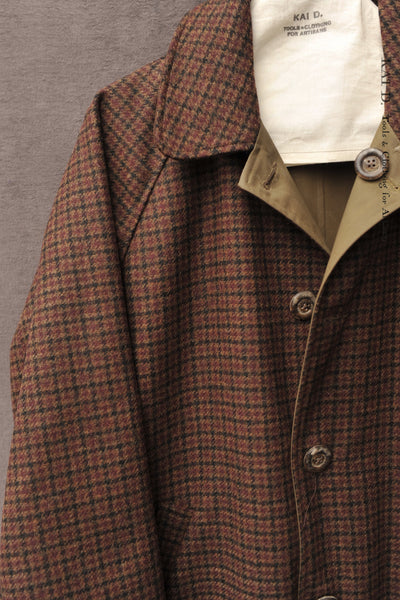 Kingsley Reversible Coat - Cotton Wax/ Houndstooth Wool - Dust Wood-  S