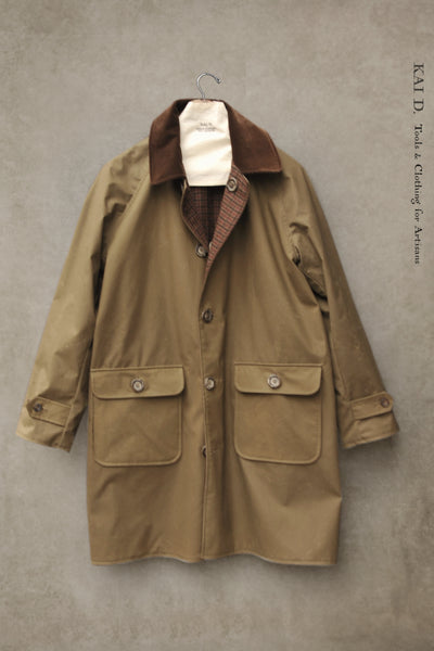 Kingsley Reversible Coat - Cotton Wax/ Houndstooth Wool - Dust Wood-  S
