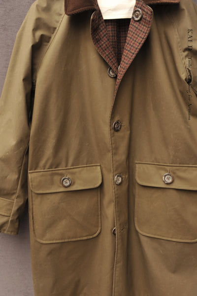 Kingsley Reversible Coat - Cotton Wax/ Houndstooth Wool - Dust Wood-  S