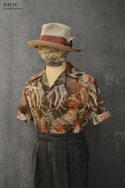 50s Short Sleeve Shirt - Vintage Rooster -  L