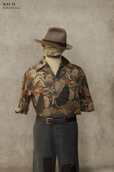 50s Short Sleeve Shirt - Vintage Rooster -  L