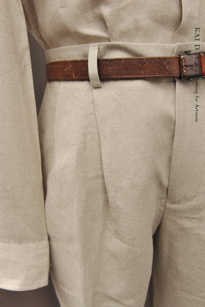 Double Pleat Belgian Linen Trousers - Flax - 46, 48