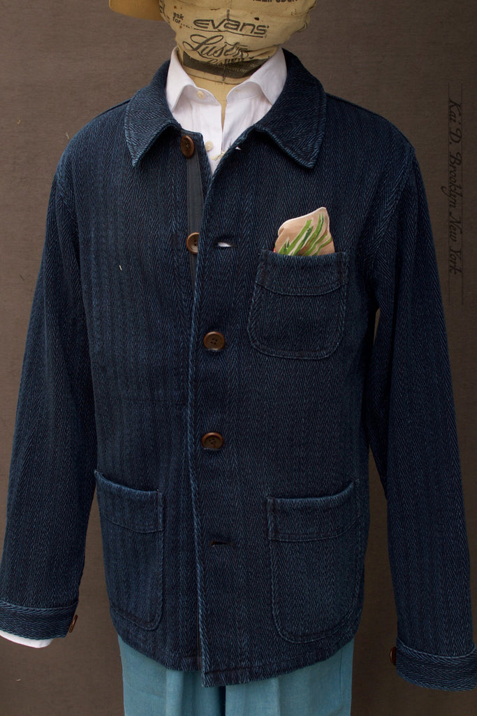 d*2様 SASHIKO LINEN CLASSIC JACKET Kai D Utility — Sashiko Chore Jacket - Indigo - M, L