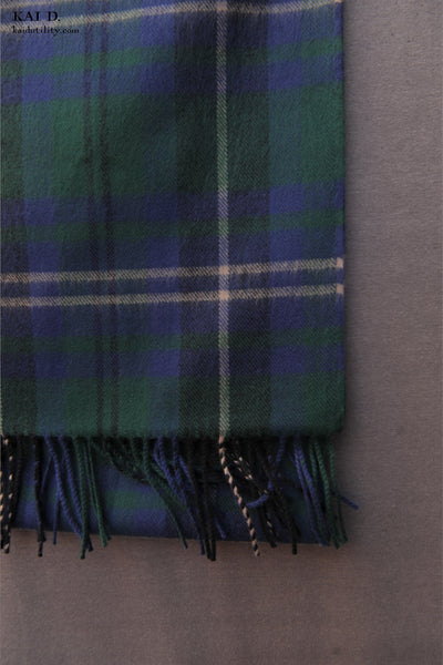 Pure Cashmere Wool Scarf - Green/Blue Plaid