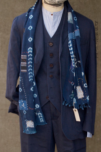 African Indigo Boro Scarf E - Dark Indigo