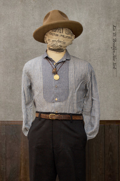 Bib Linen Shirt - Dusty Blue - M, L, XL