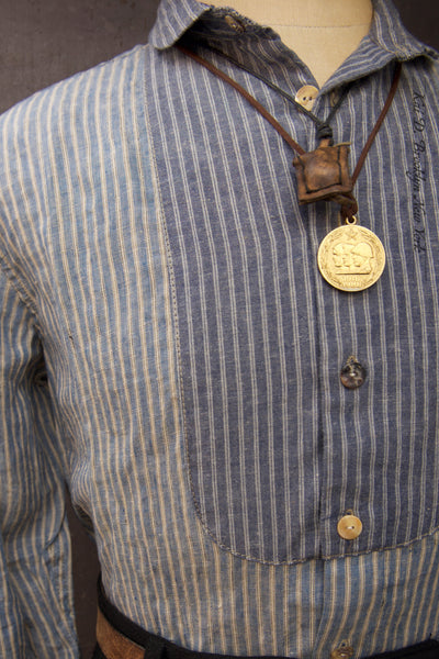 Bib Linen Shirt - Dusty Blue - M, L, XL