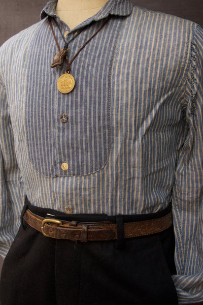 Bib Linen Shirt - Dusty Blue - M, L, XL